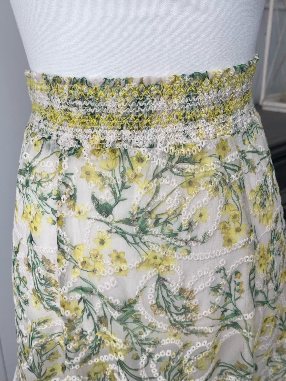 Alice + Olivia Yellow & Green Floral Tiered Lace Maxi Skirt - Picture 2 of 9